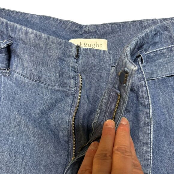 Thought Women's Wide-Leg Paper Bag Waist Belted Zip Up Jeans Slacks Size 8 - Picture 6 of 12